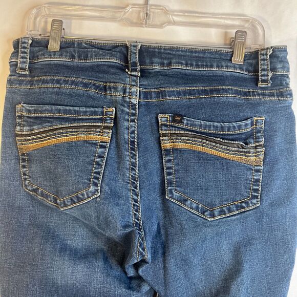 LEE Mid Rise Fit Mid Wash Straight Leg Denim Jeans Size 12S Embellished Pockets - Picture 4 of 8